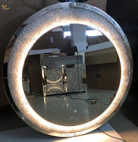 Novo Design Venda imperdível WXM-2594 3 Cores Luz LED Prata Cristal Redondo Simples Moda Diamante Decoração Espelho de Maquiagem
