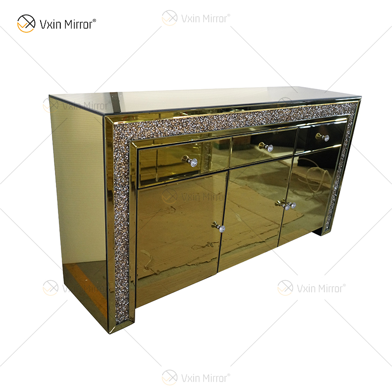 Decoração de casa elegante WXF-099 Armário de sala de estar com móveis espelhados prata com gavetas muti