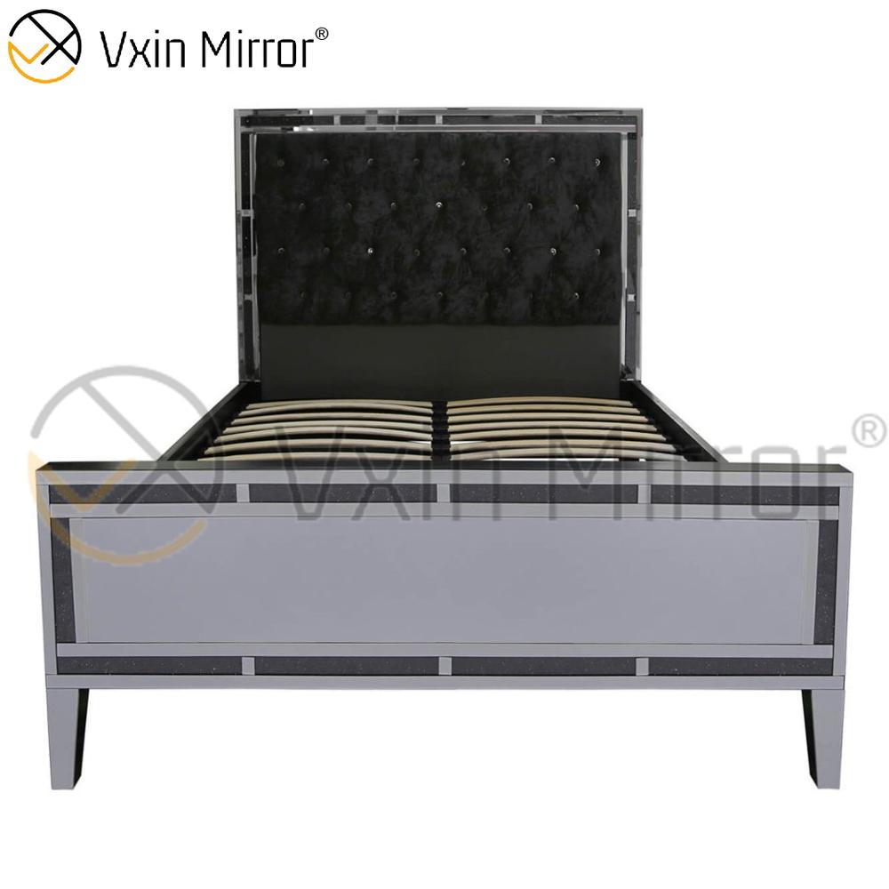 Móveis de espelho WXWF-698 baratos no quarto prata e preto espelhado cama estilo moderno