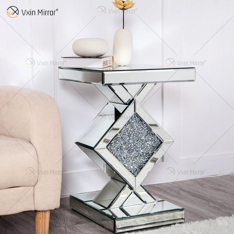 Atacado WXF-115 Mesa Lateral Espelhada Moderna Personalizada para Mobiliário de Sala de Estar Prata Decoração de Casa Luxo Espelho Mesa Lateral