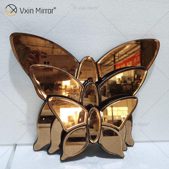 Moderno Duas Cores Prata Marrom Espelhado Borboleta 3d Espelho Arte de Parede Decoração de Casa Moldura de Parede em Móveis de Sala de Estar WXM-1097
