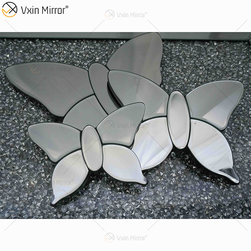 Moderno Duas Cores Prata Marrom Espelhado Borboleta 3d Espelho Arte de Parede Decoração de Casa Moldura de Parede em Móveis de Sala de Estar WXM-1097