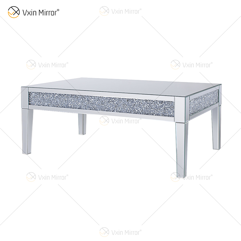 Mesa lateral personalizada Vxin WXF-170 diamante esmagado mesa de centro de prata caseira