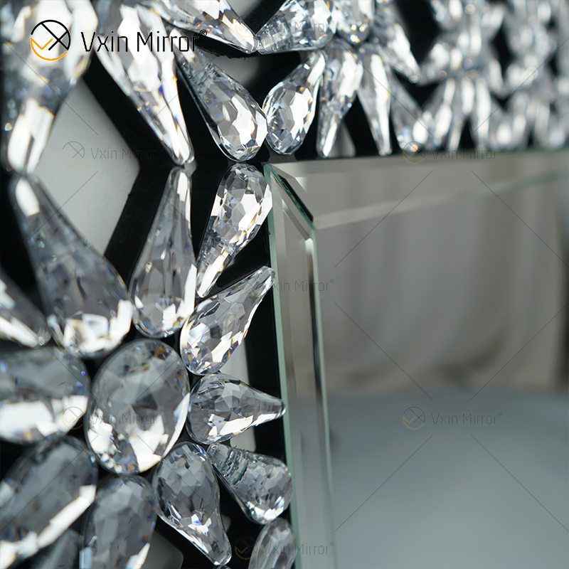 Manufactory atacado elegante WXM-1095 decoração moderna casa prata cristal decorativo espelho de parede