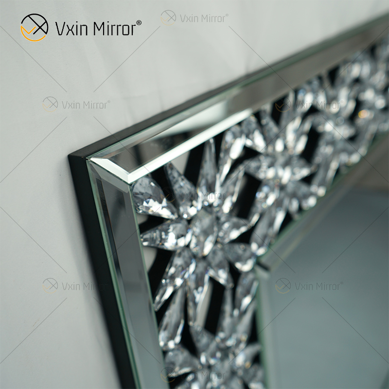Manufactory atacado elegante WXM-1095 decoração moderna casa prata cristal decorativo espelho de parede