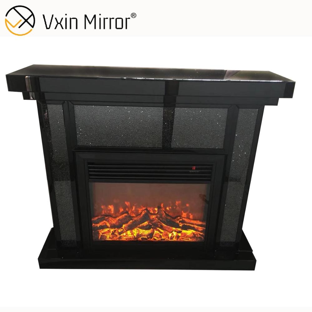 Lareira de espelho de diamante esmagado com cristal de luxo para decoração de casa com inserção de vento quente em móveis de sala de estar WXWF-042