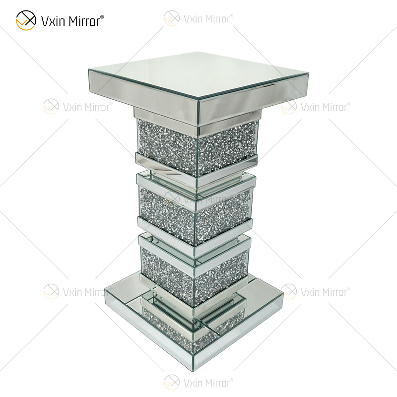 Mesa Lateral Vxin Elegant WXF-135 Decoração de Casa Diamante Triturado Espelho Prata Móveis Mesa Lateral