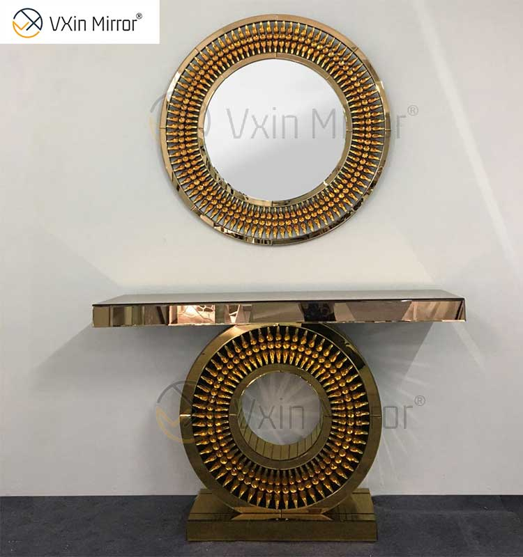 Fornecimento de fábrica Vxin luxo cristal cristal marrom mesa console com espelho