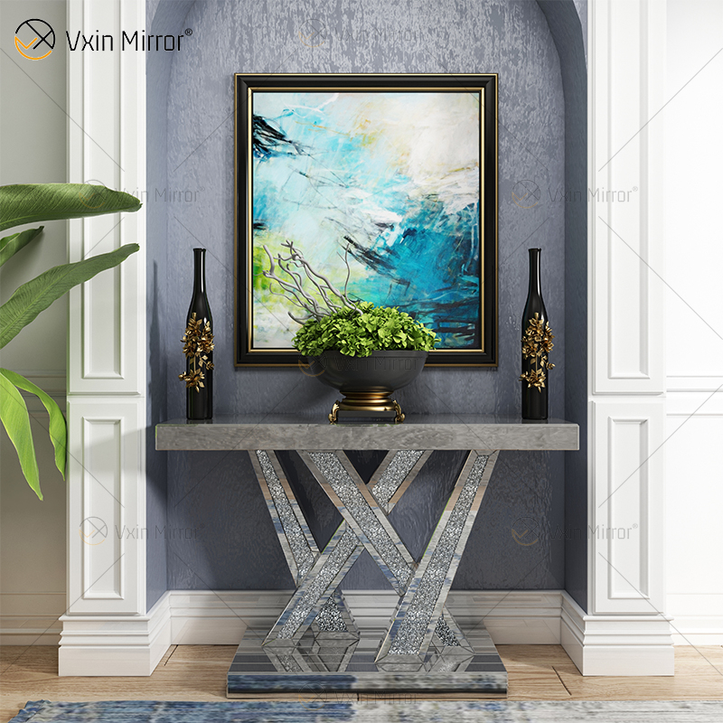 Venda Direta da Fábrica WXWF-513 Diamond Crush Espelho Mesa Console Cristal Móveis para Casa Mesa Console Vidro