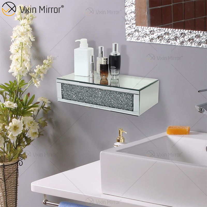 Vxin Factory Supply WXF-153 Prata Decoração de Parede Prata Diamante Esmagado Prateleira de Parede Retangular