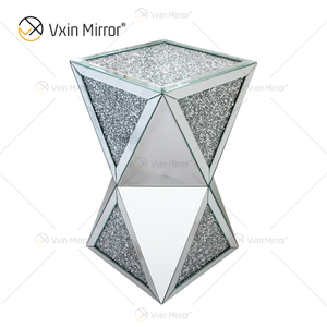 Venda imperdível de fábrica WXF-081 Prata Diamante Mesa Lateral 3D Luxo Moderna Mesa Lateral Espelhada