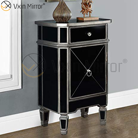 Armário espelhado de vidro preto para sala de estar VXin