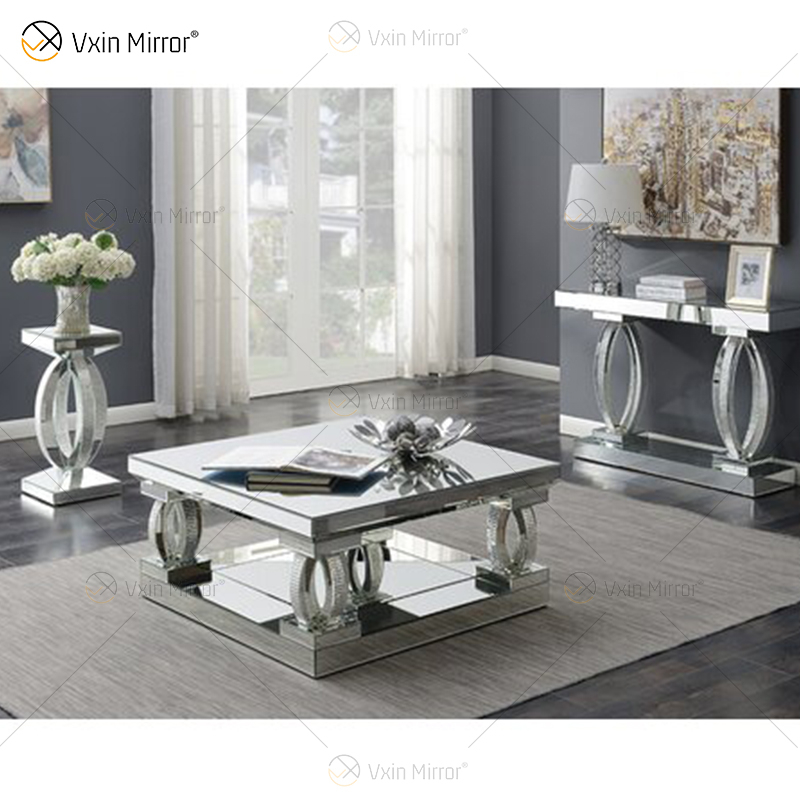 Mesa Lateral Personalizada WXF-1104 Cristal Mesa de Centro Espelhada Prata Caseira