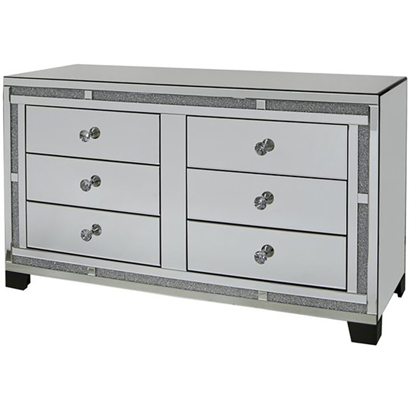 Armário de armazenamento de espelho para móveis de sala de estar barato WXWF-691 com 6 gavetas Armário de diamante de prata esmagado