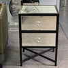 Mesa de cabeceira de ferro forjado de vidro prateado moderno com 2 gavetas mesa de cabeceira espelhada para quarto