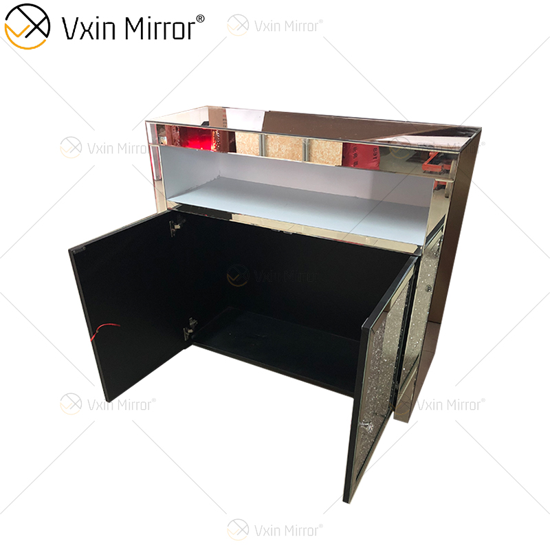 Armário de armário espelhado espelhado com decoração de vidro LED WXF-2123 prata moderno com gavetas muti