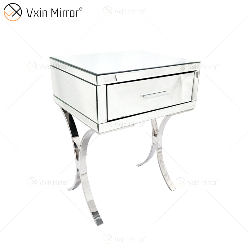 Vaidade Moderna WXF-218 Prata Móveis de Quarto Cristal Espelhado Mesa de Cabeceira com Gaveta Moderna Mesinha de cabeceira