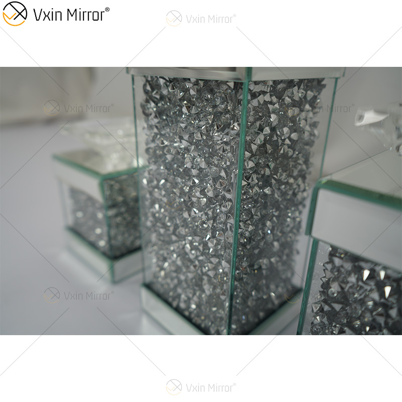 Vxin Espelho WXCH-078 Cristais Flutuantes Prata Espelhado Castiçal Candelabro