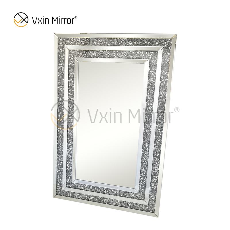 WXM-1776 Decoração de Parede Prata Diamante Esmerilado Espelho Pendurado na Parede