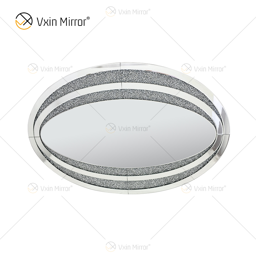 Espelho Oval Direto da Fábrica WXM-1765 Elegante Decoração de Parede Prata Diamante Espelho