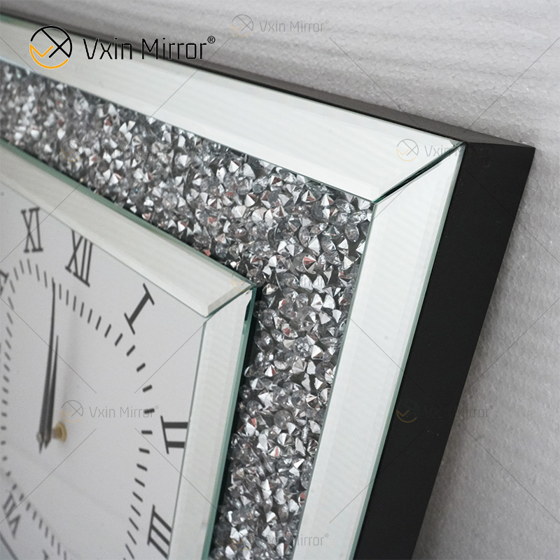 Relógio espelhado WXMC-011 Relógio decorativo de prata com diamante esmagado