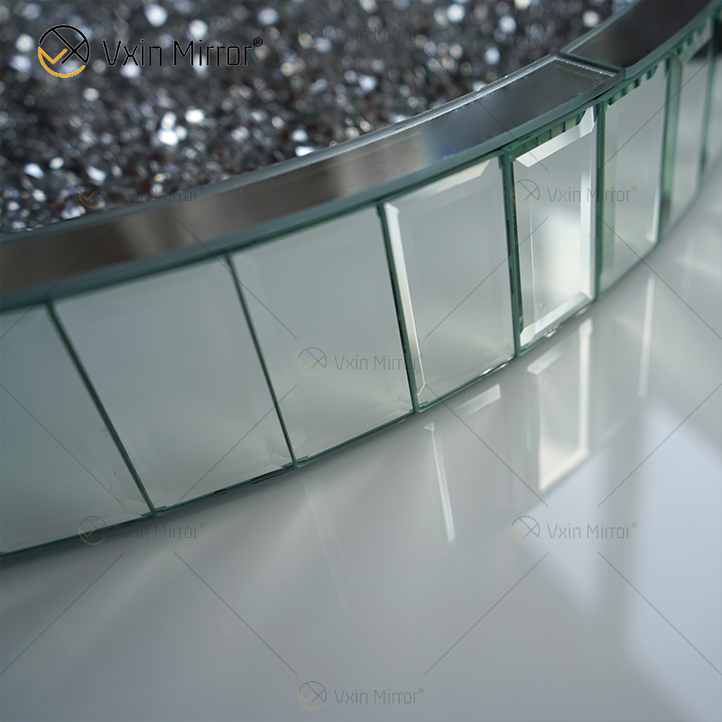 Venda imperdível WXMT-015 Decoração Moderna Prata Esmerilhada Diamante Bandeja Redonda Espelhada