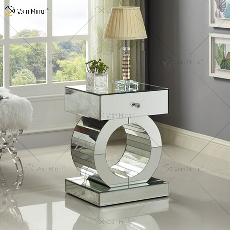 Mesa de cabeceira espelhada moderna personalizada com mesas laterais de gaveta para móveis domésticos para sala de estar