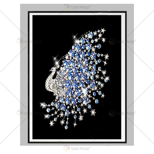 Exibição de moldura de alumínio de luxo, cristal de pavão, pintura de porcelana, fundo, sofá, parede, pintura, decoração, sala de estar