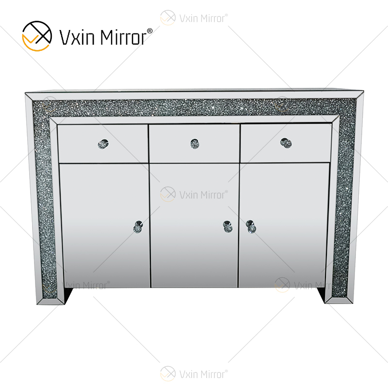 Decoração de casa elegante WXF-099 Armário de sala de estar com móveis espelhados prata com gavetas muti