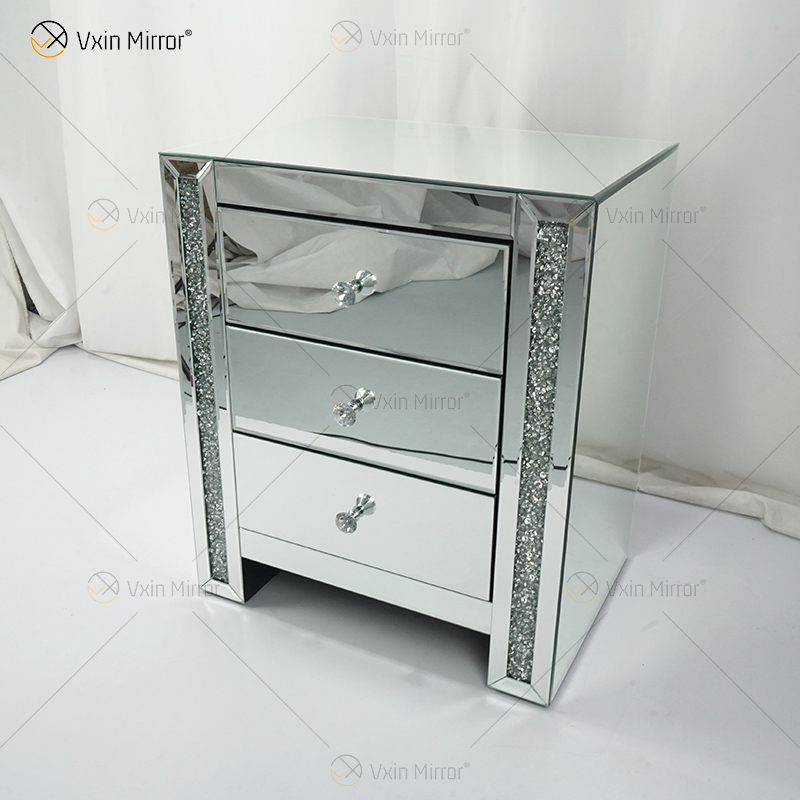 Vxin Espelho WXWF-718 Moderno 3 Gavetas Espelhado Mesa de Cabeceira Mesinha de cabeceira