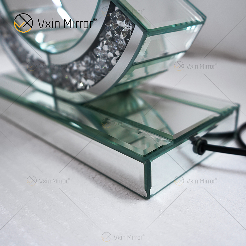 Lâmpada de mesa estilo moderno WXTL-02 prata cristal esmagado espelhada em forma de C para lâmpada de espelho de quarto