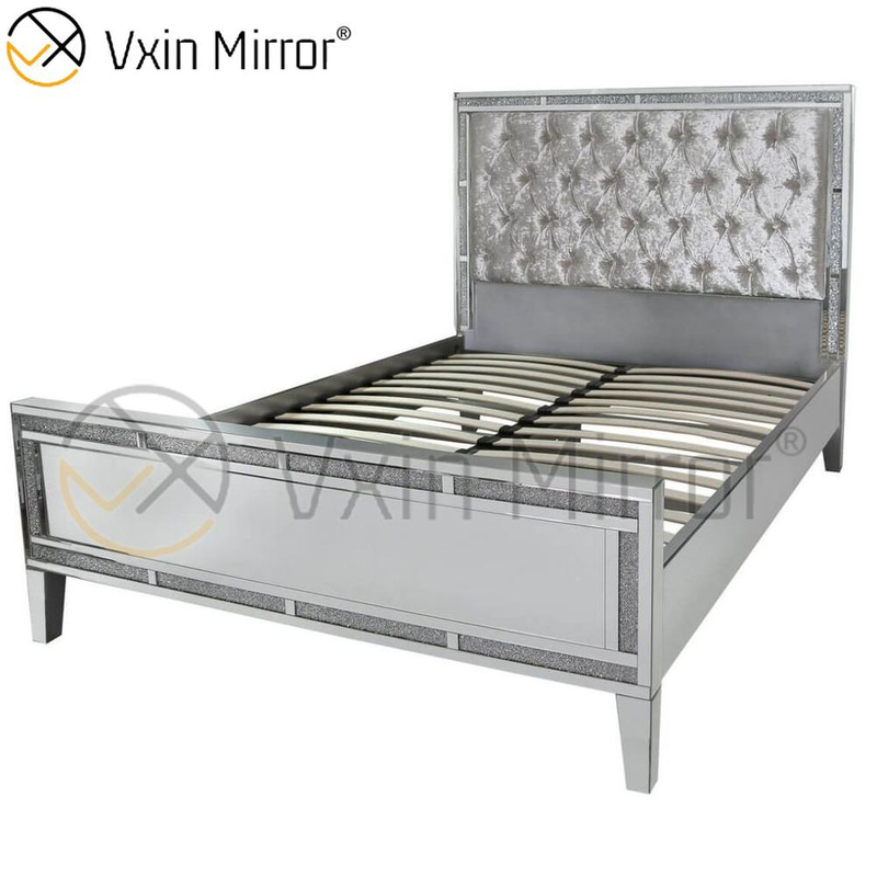 Móveis de espelho WXWF-698 baratos no quarto prata e preto espelhado cama estilo moderno
