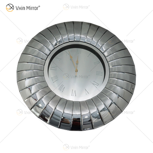 Relógio espelhado WXMC-087 Prata Dobrável Decoração de Parede 3D Relógio Redondo de Cristal Elegante