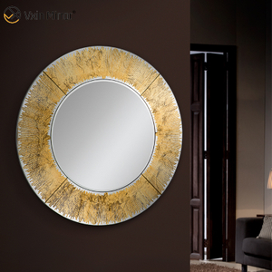 Fornecimento de hotel Espanha Design WXM-2497 Espelho de parede de luxo redondo folha dourada