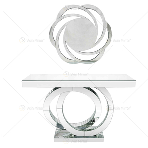 Sala de estar direta da fábrica com design OO espelhado com console de diamante esmagado, mesa de corredor para loja de hotel em casa
