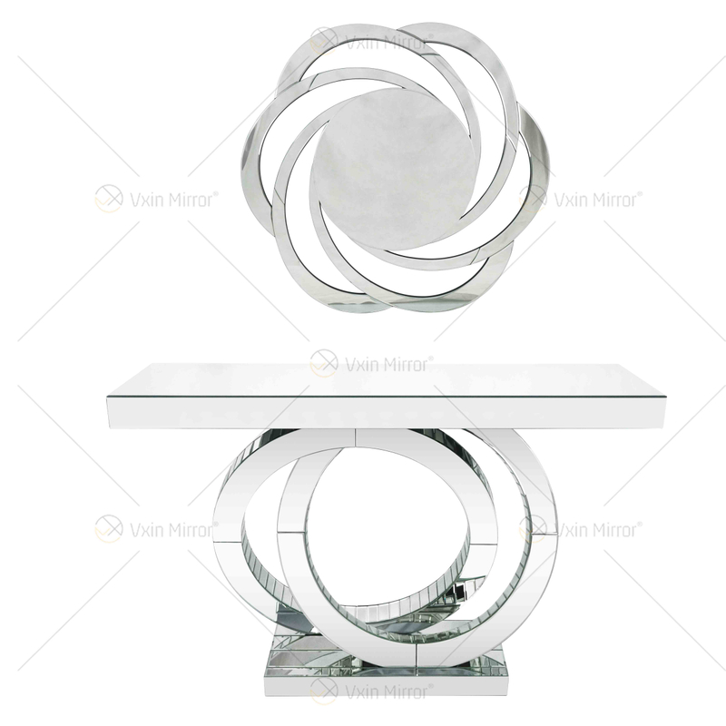 Sala de estar direta da fábrica com design OO espelhado com console de diamante esmagado, mesa de corredor para loja de hotel em casa