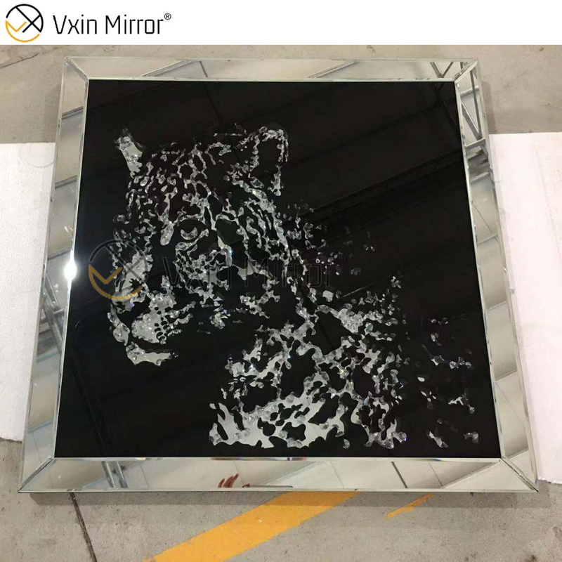 Conjunto de móveis de quarto espelhado de venda imperdível guarda-roupa de cama espelhada diamante preto esmagado com mesa de cabeceira
