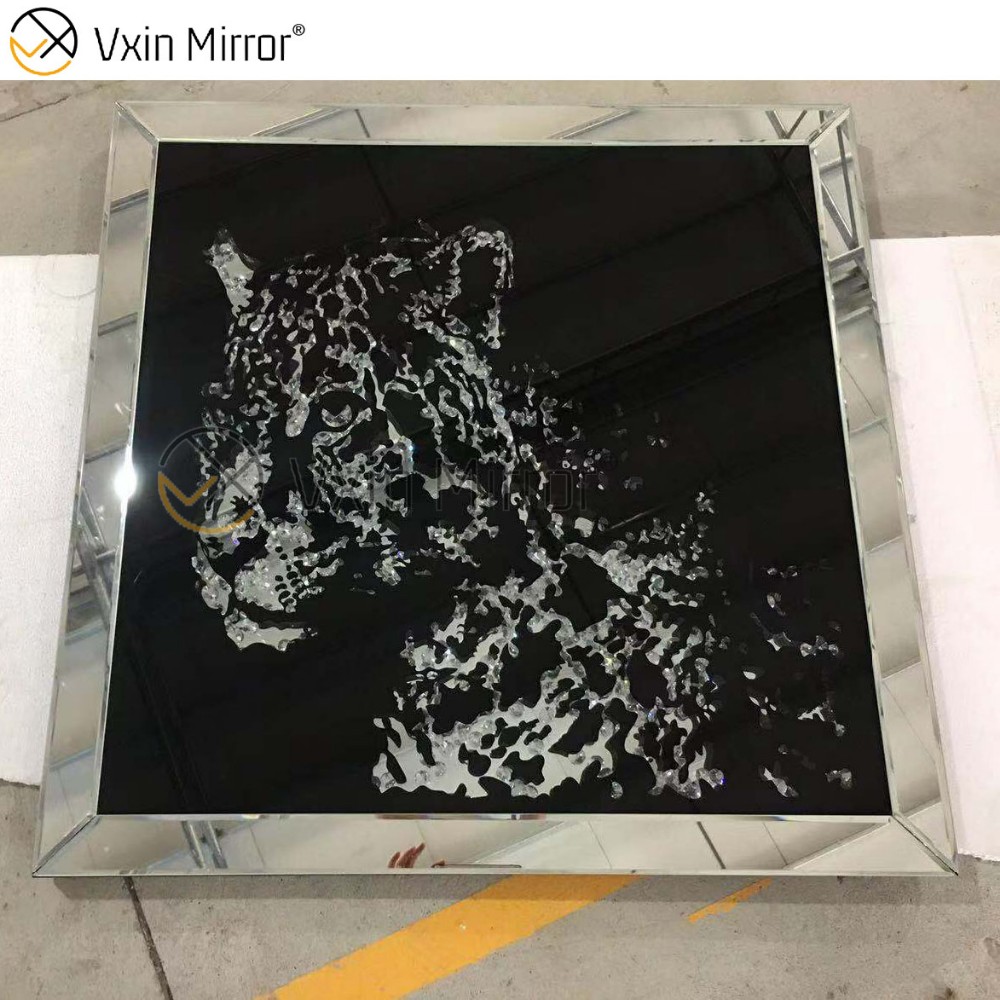 Conjunto de móveis de quarto espelhado de venda imperdível guarda-roupa de cama espelhada diamante preto esmagado com mesa de cabeceira