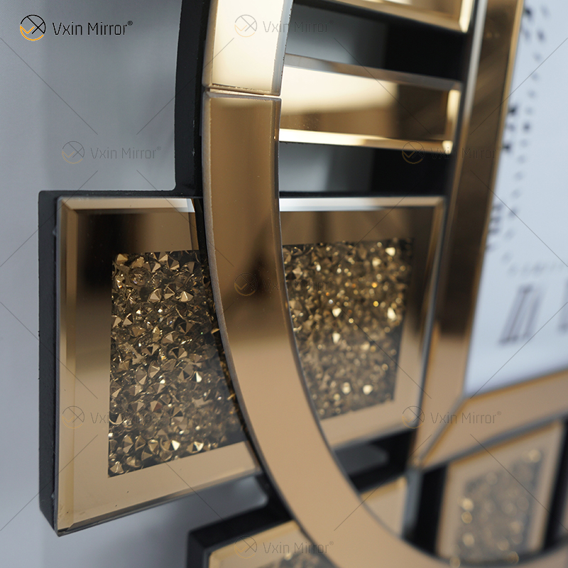 Relógio espelhado WXMC-082 Relógio redondo de luxo marrom diamante esmagado