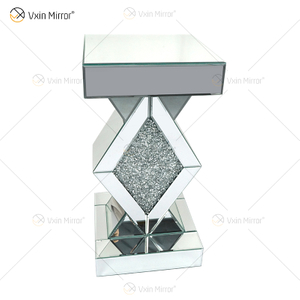 Barato Novo Design Vxin WXF-115-1 Decoração de Casa Mesa Lateral de Diamante Triturado Espelho Prata Móveis Mesa Lateral