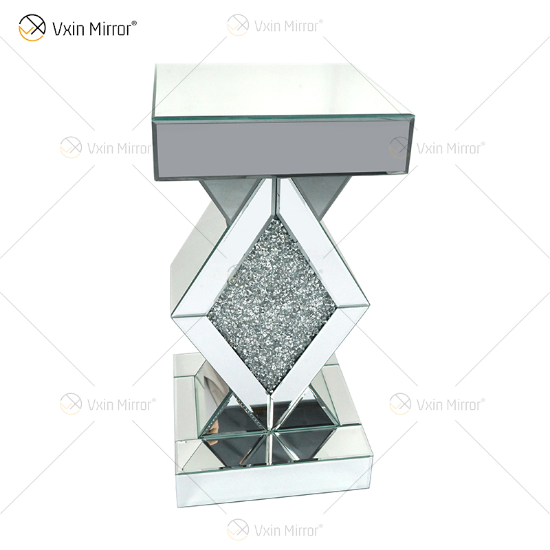 Barato Novo Design Vxin WXF-115-1 Decoração de Casa Mesa Lateral de Diamante Triturado Espelho Prata Móveis Mesa Lateral