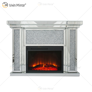 Venda imperdível WXWF-1108 Prata Esmagado Diamante Cristal Espelho Lareira Decoração de Casa com Inserções de Fogo Elétrico Lareira Espelho