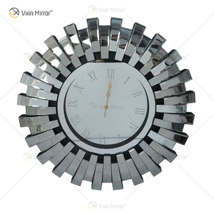 Relógio espelhado WXMC-084 Dobrável Vidro Prata Decoração de Parede 3D Relógio Redondo