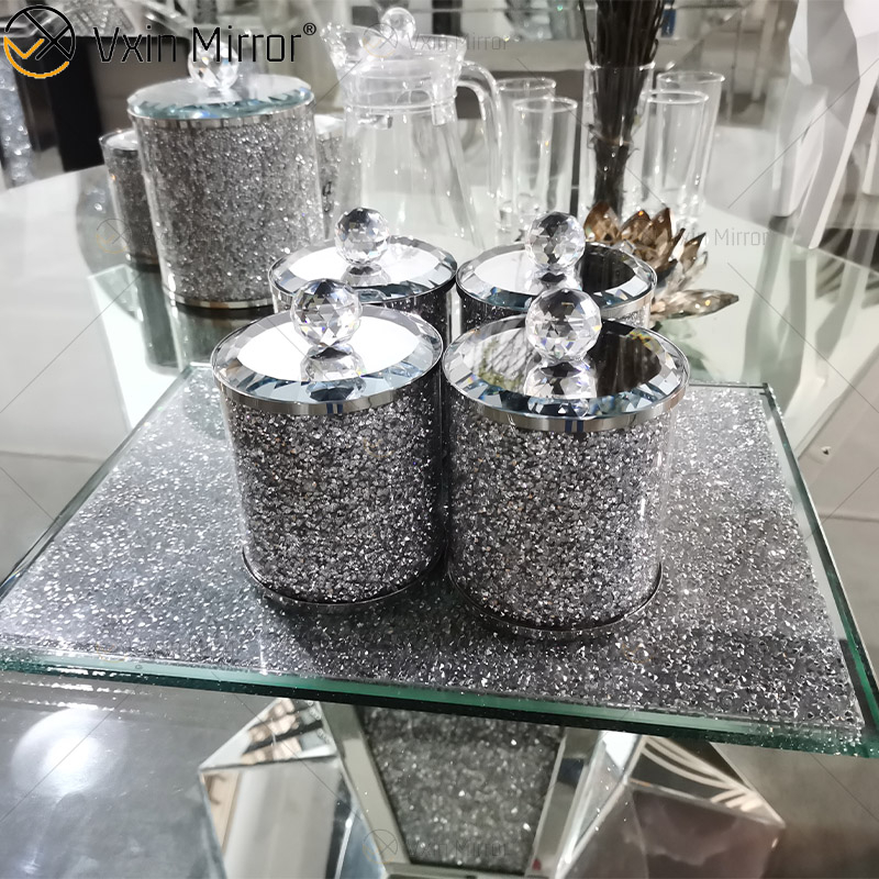 Embalagem de alta qualidade VX-01 Prata para decoração de casa, frascos e garrafas de vidro acrílico espelhado com tampa