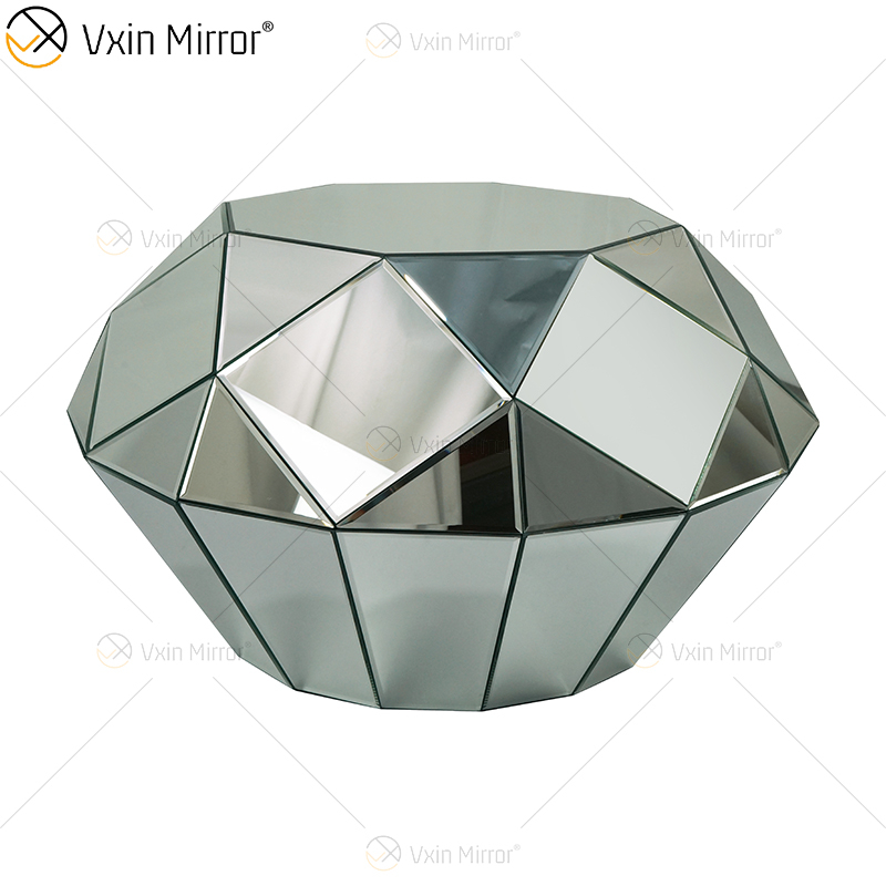Mesa de centro de vidro prata triangular OEM caseira WXF-1037 mesa de centro espelhada