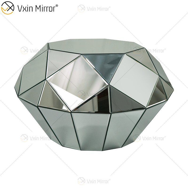 Mesa de centro de vidro prata triangular OEM caseira WXF-1037 mesa de centro espelhada