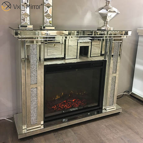 Moderna decoração de casa de luxo espelho de diamante esmagado lareira com aquecedor em móveis de sala de estar WXWF-1098