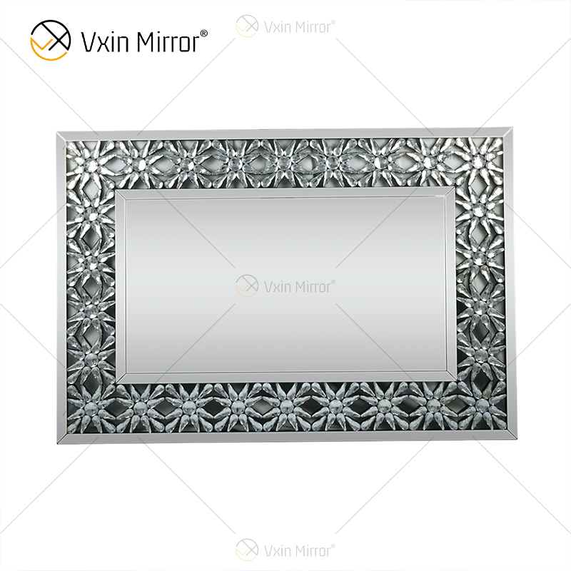Manufactory atacado elegante WXM-1095 decoração moderna casa prata cristal decorativo espelho de parede