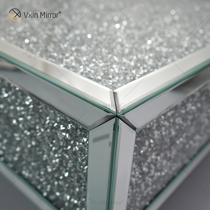 Mesa personalizada WXF-141 Diamante Triturado Prata Espelho Caseiro Mesa de centro