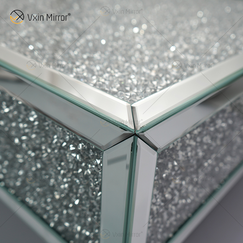 Mesa personalizada WXF-141 Diamante Triturado Prata Espelho Caseiro Mesa de centro